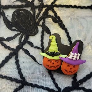 Handmade Kitschy Halloween Earrings- Witch Jack O'Lanterns Set 2